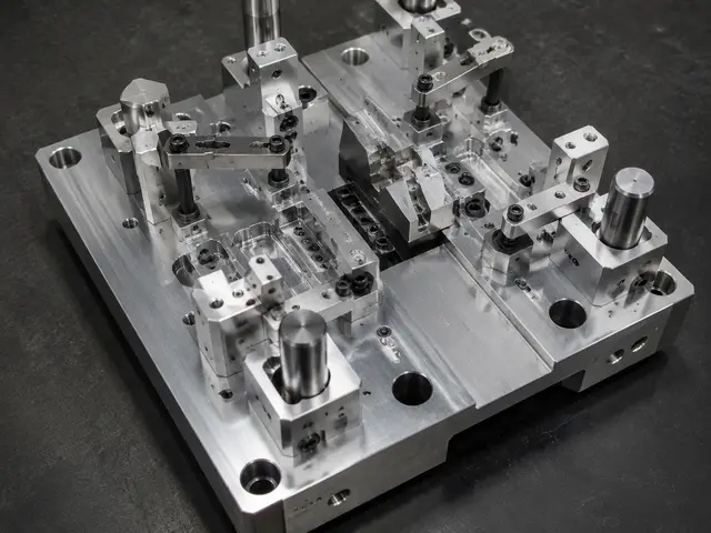 CNC milled custom jigs and tooling fixtures with locating pins and clamp features