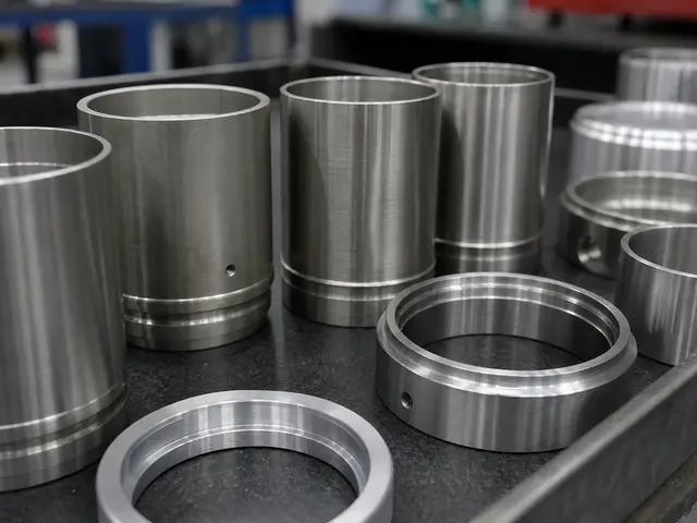 Precision CNC turned thin-wall sleeves and bushings arranged on a dark metrology tray