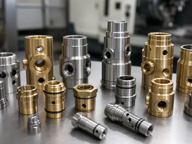 CNC turned brass and stainless valve bodies with ports, sealing faces, and threaded features