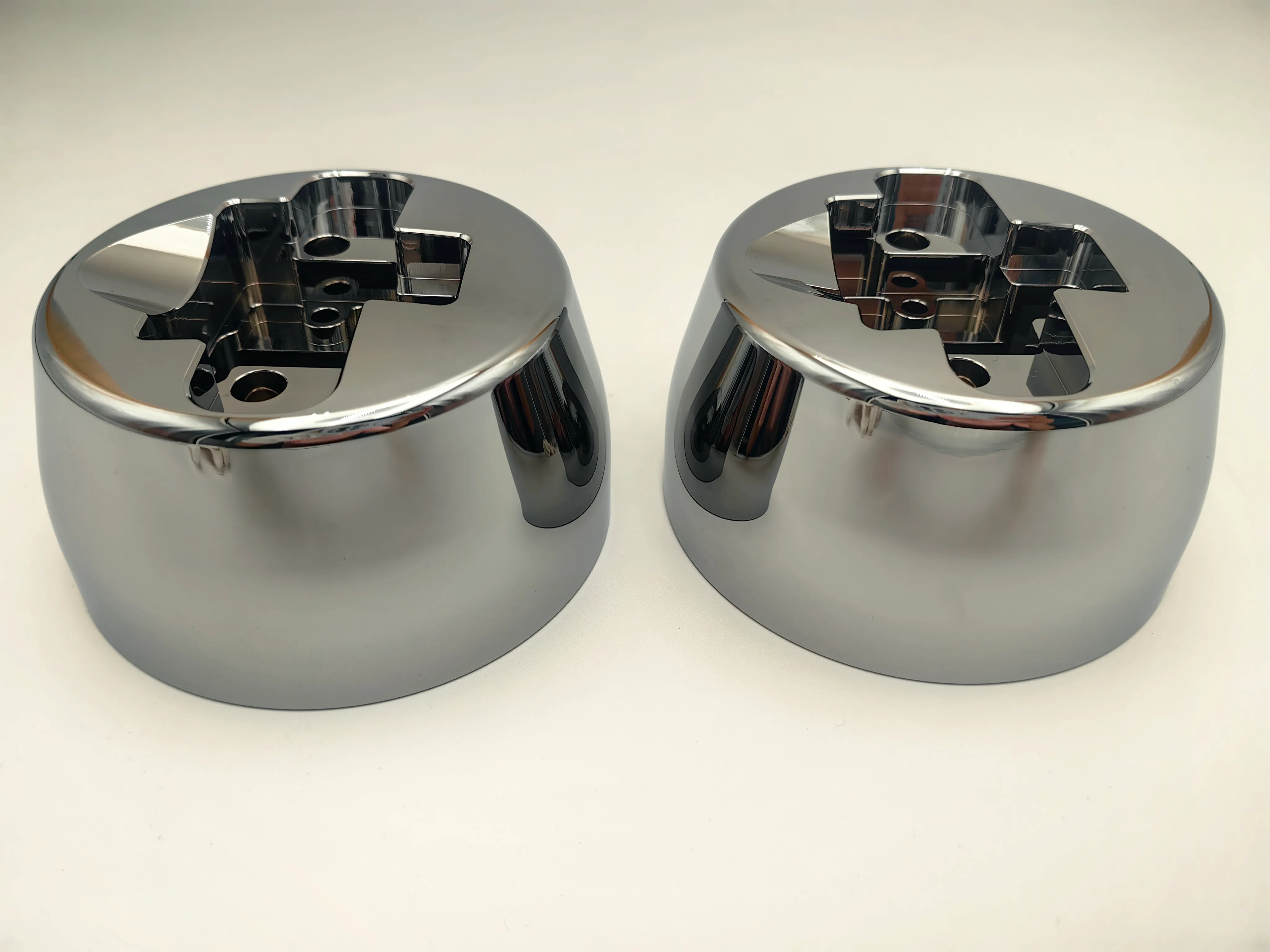 CNC-machined 6061 aluminum coffee machine components with mirror chrome finish