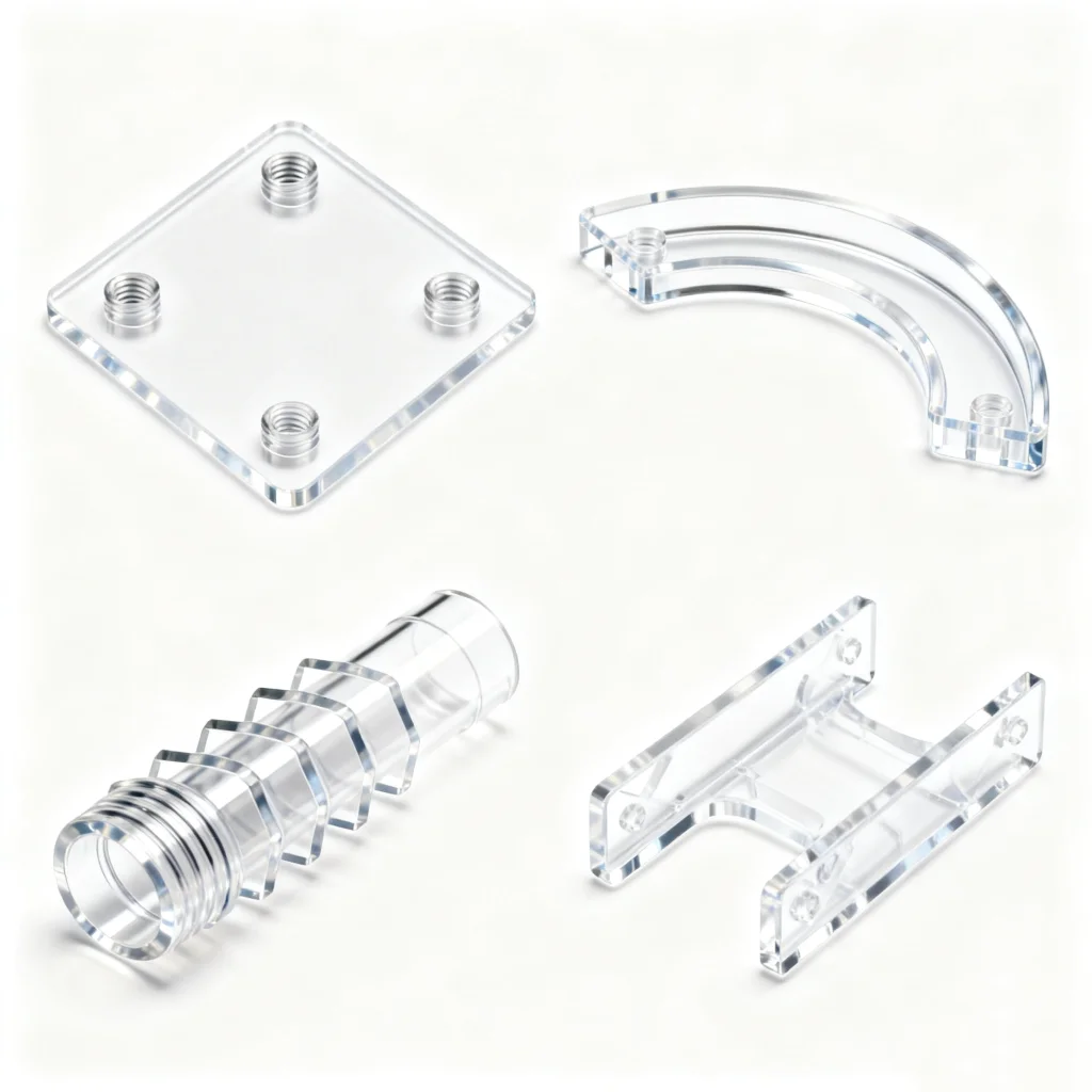 Precision CNC Machined Clear Polycarbonate Threaded Tubes and Flanges