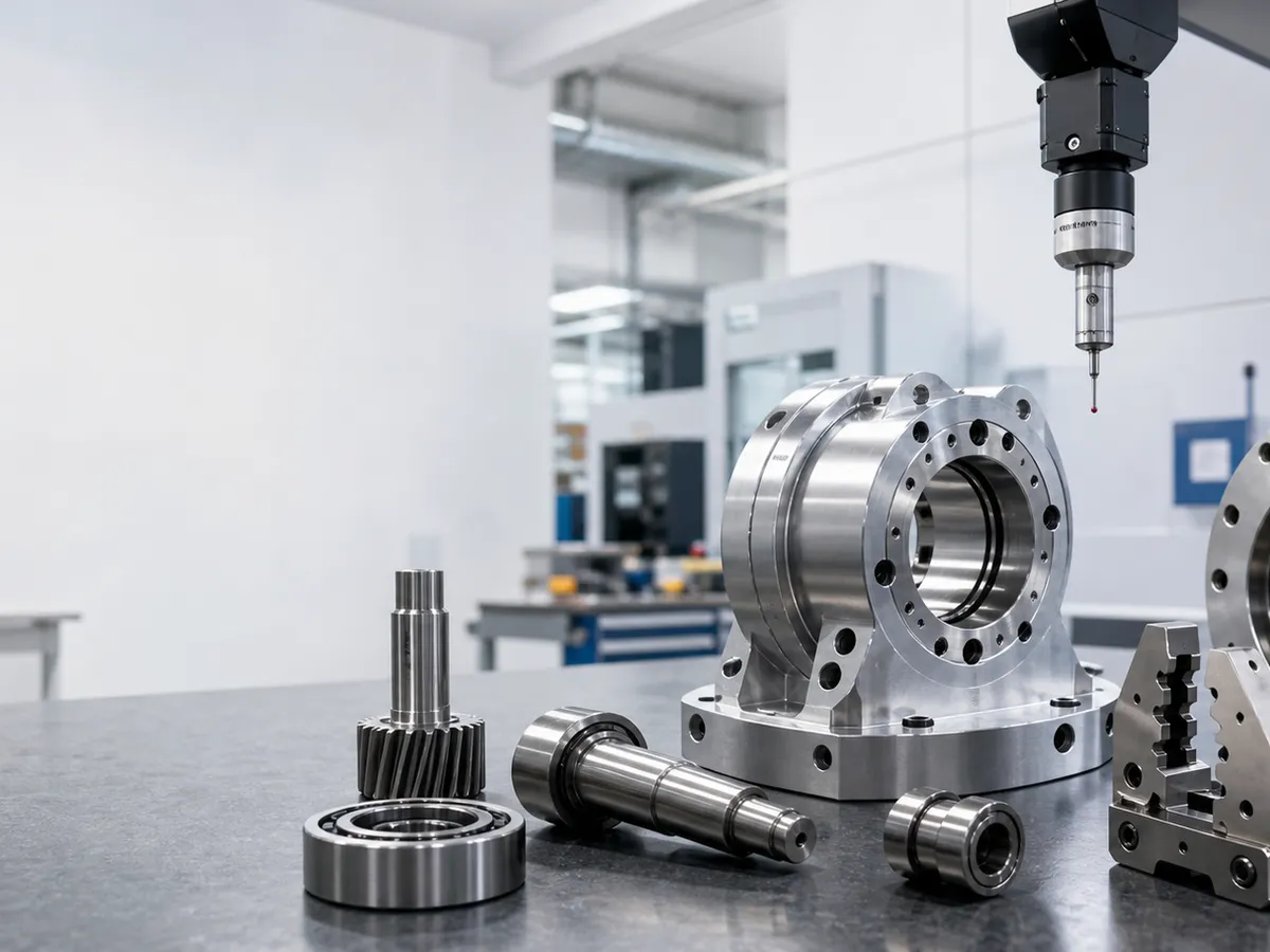 CNC machined industrial robot parts including joint housings shafts and EOAT gripper jaws