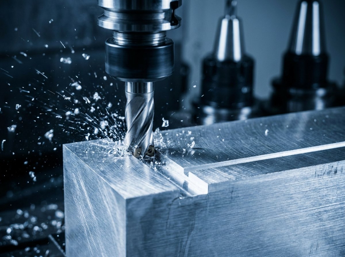 CNC cutter machining an aluminum block for an audio chassis cavity