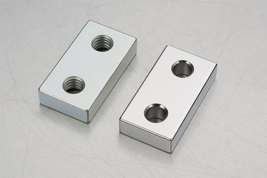 Nickel vs Zinc Plating Visual comparison of nickel plated vs zinc plated steel samples