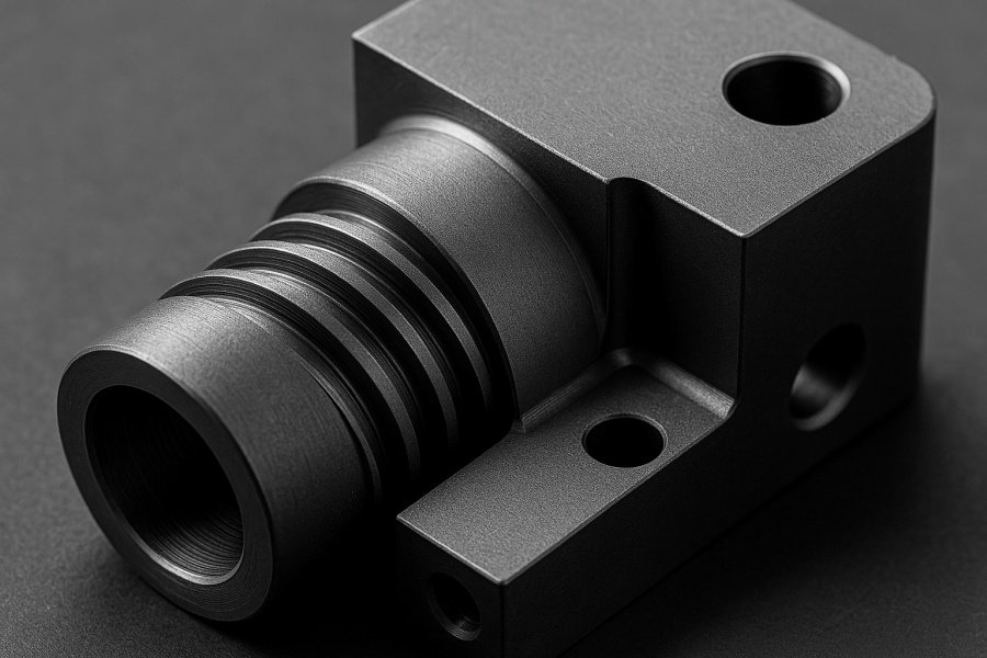 Precision CNC-machined carbon steel component Precision CNC-machined carbon steel component with fine surface finish and helical grooves