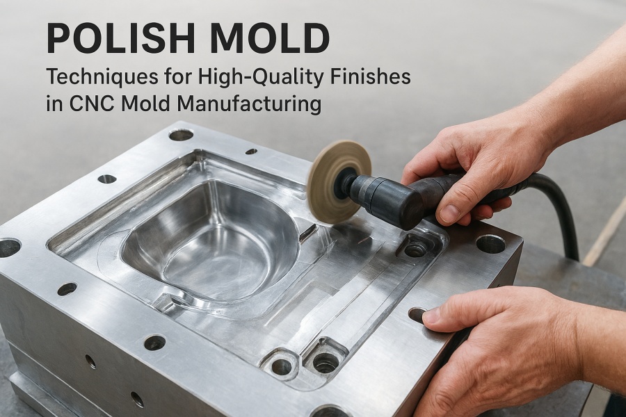 Polish mold process underway in a CNC workshop