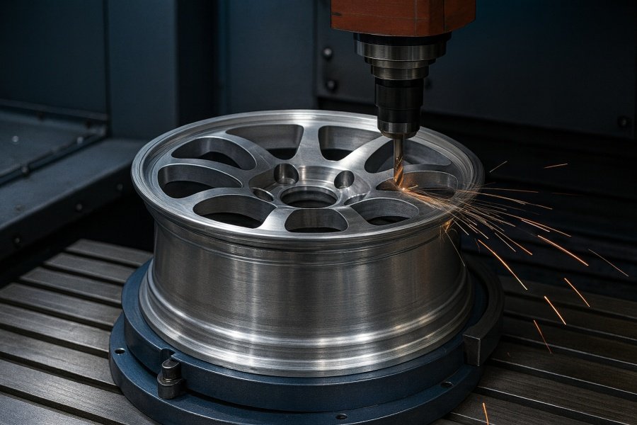 Custom CNC wheels requiring precise beveling welding preparation and rigorous deburring parts before final assembly.