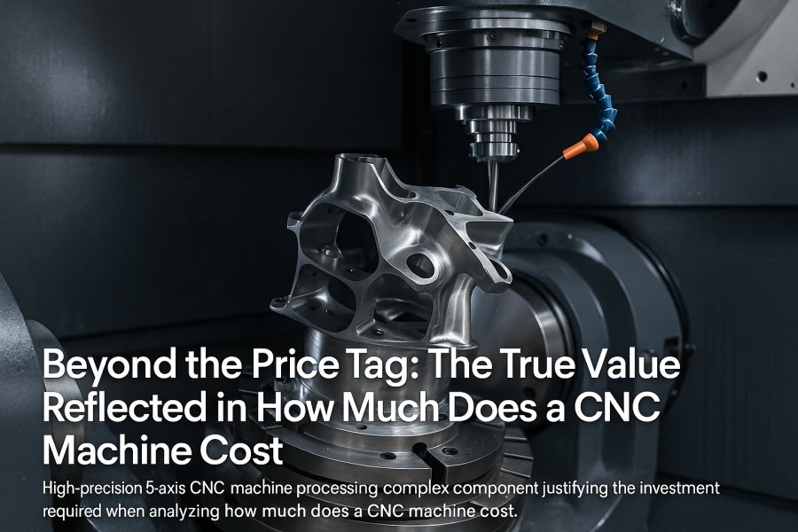 High-precision 5-axis CNC machine processing complex component, justifying the investment required when analyzing how much does a CNC machine cost.