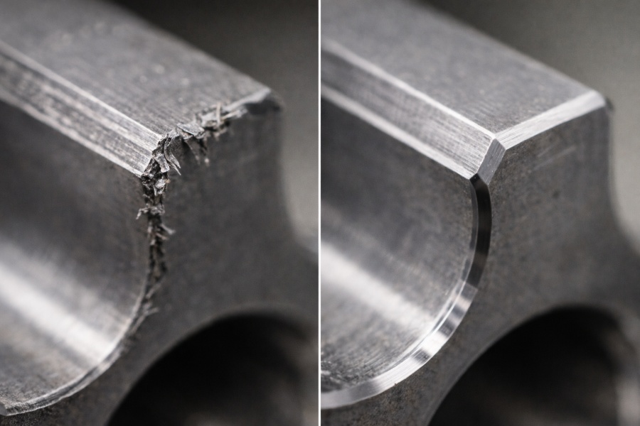 Burr control in metal grooving: clean groove edges for O-ring and retaining ring seating