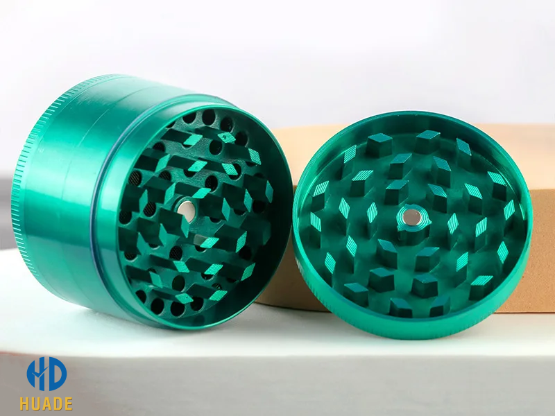 Custom green metal tobacco grinder with CNC machining