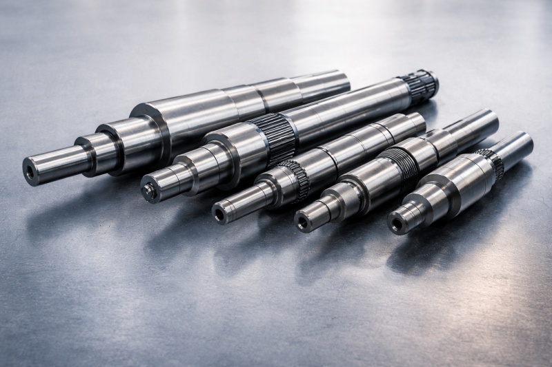 Precision CNC machined motor shafting with stepped diameters and keyway features