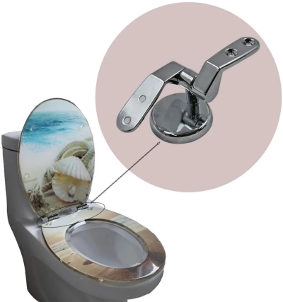 Stainless steel metal toilet seat hinges showing hinge pins and installation components