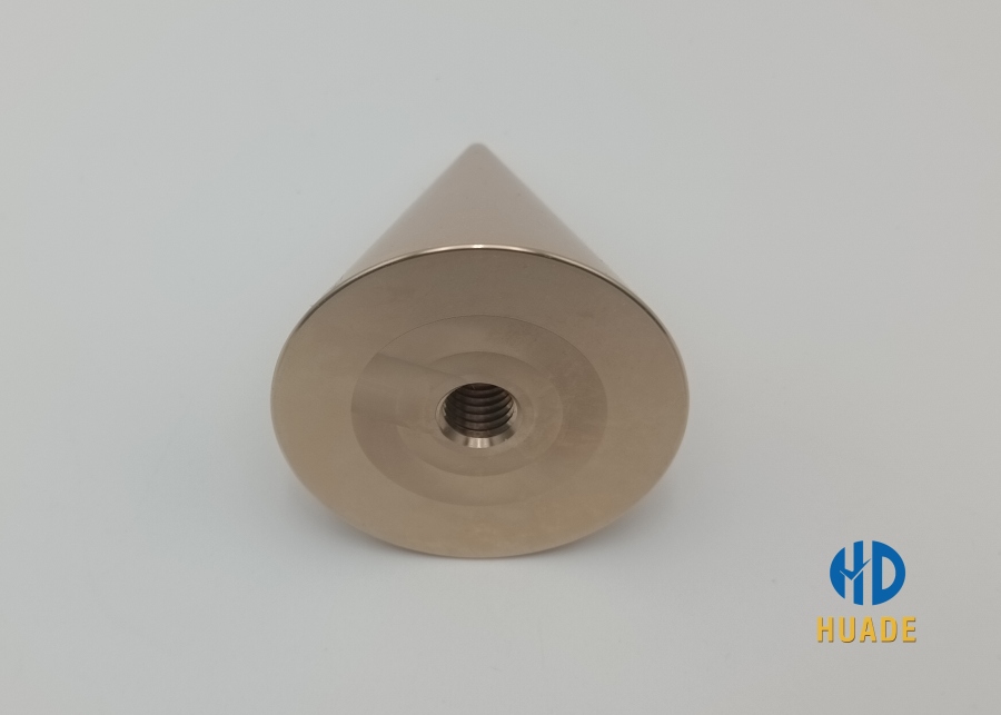 Precision CNC machined brass conical part with threaded hole by Dongguan Huade Precision