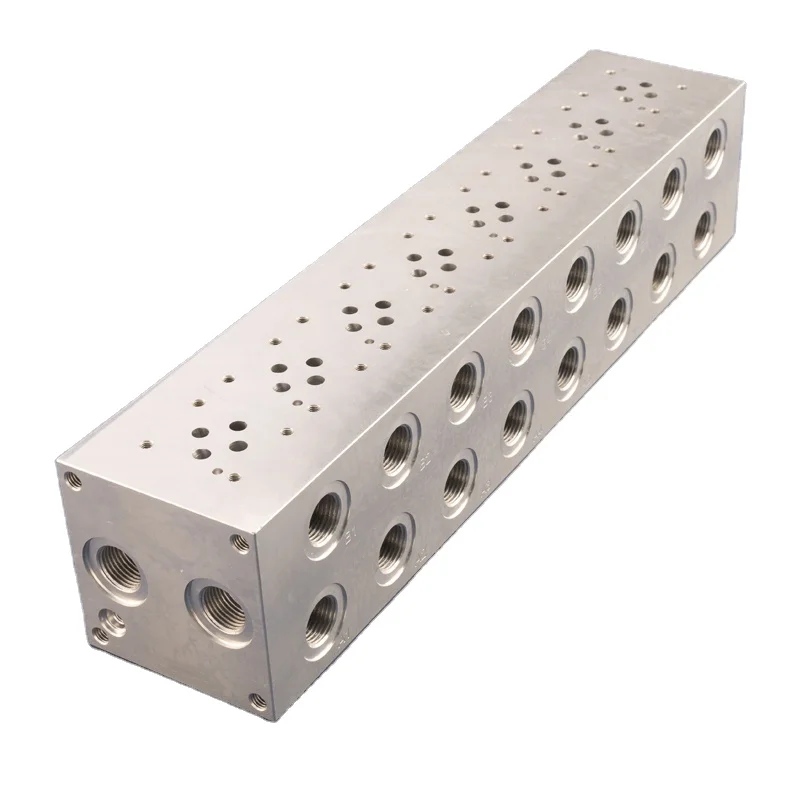 CNC machined hydraulic manifold block with precision ports and sealing surfaces