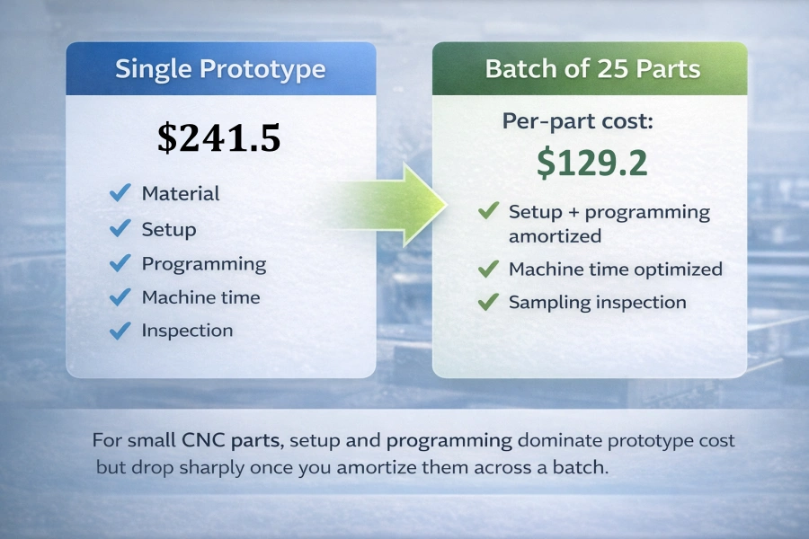 Tableau de comparaison entre le coût d'un prototype d'usinage CNC et le coût d'une production en série