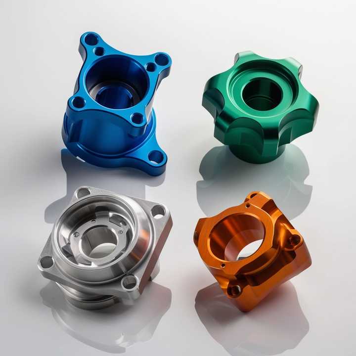 CNC machining aerospace components — anodized aluminum housings with precision bore and mounting features