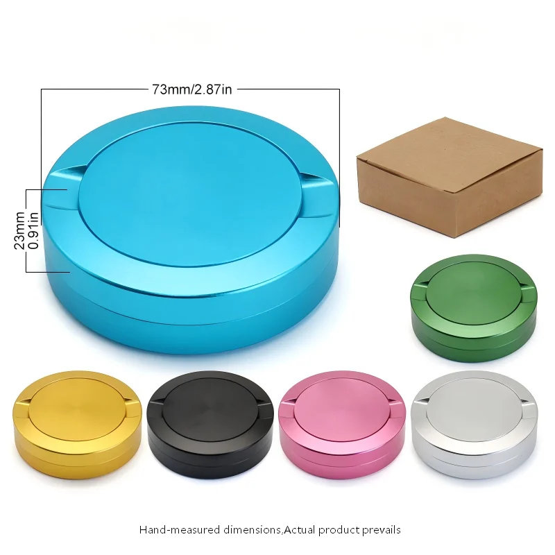 Lattina di snus in alluminio azzurro premium con scatola di imballaggio personalizzata e specifiche di design.